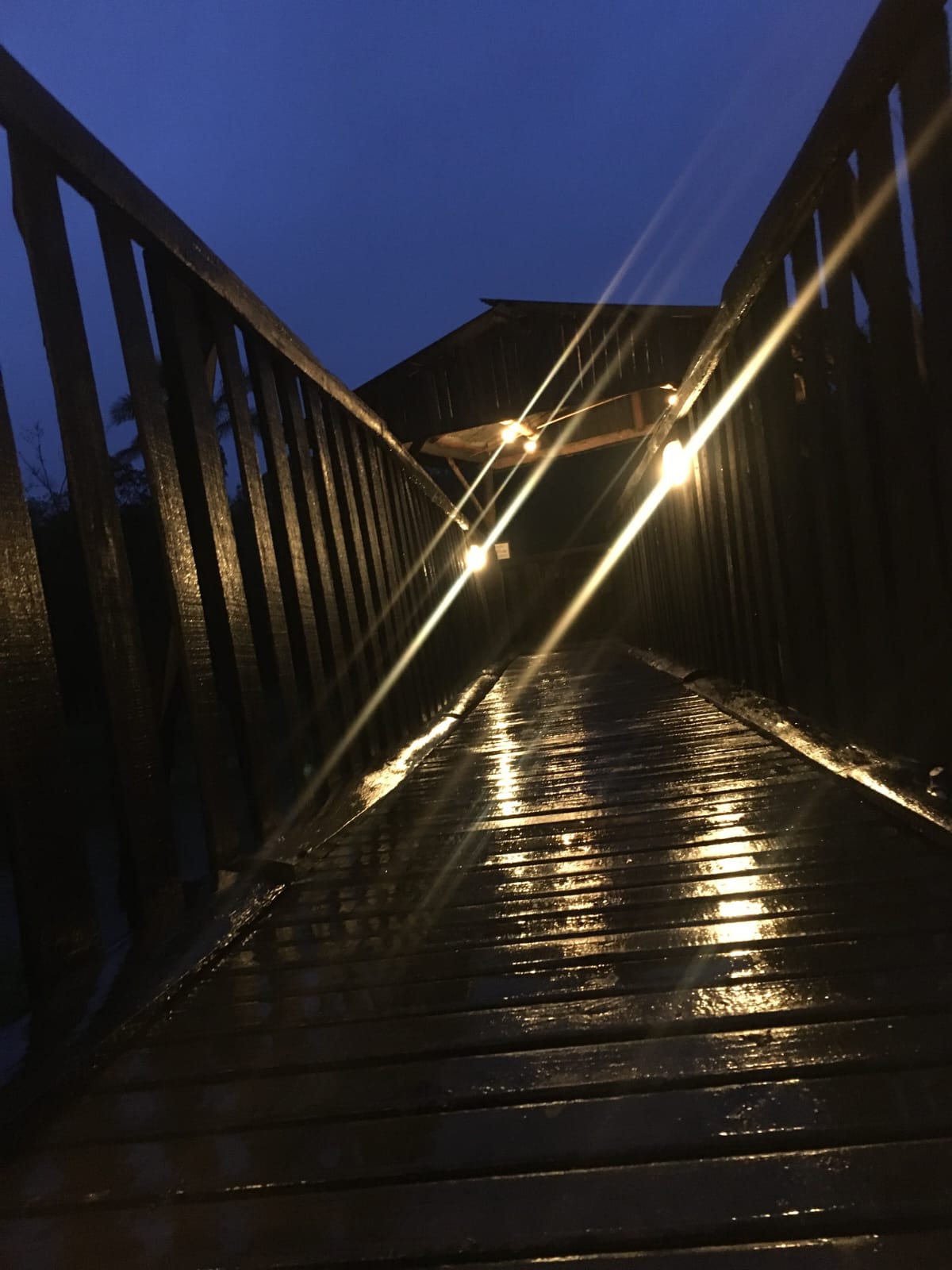 Passarela iluminada durante a noite